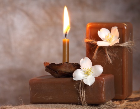 Natural handmade soap and candle. Spaの写真素材