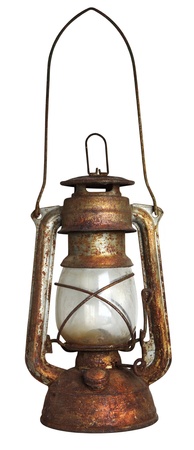 Old oil lamp isolated on white backgroundの写真素材