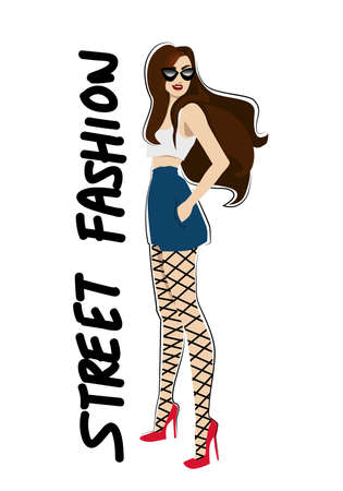 Fashionable girl in blue skirt icon.のイラスト素材