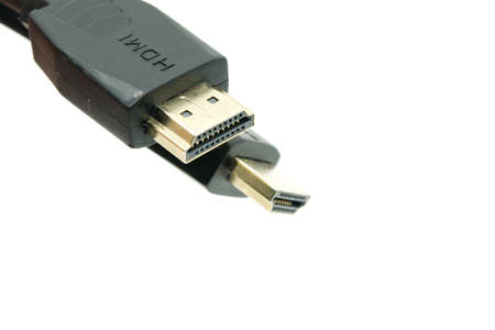 Close-up view of HDMI cables on a white background.