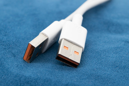 USB type A close-up on a dark background.の写真素材