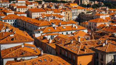 View of the old town. Buildings with orange roofsの素材