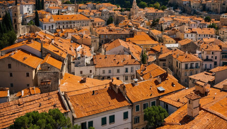 View of the old town. Buildings with orange roofsの素材