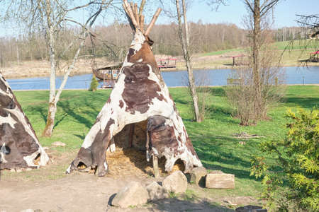 A hut made out of animal skins in ancient times.