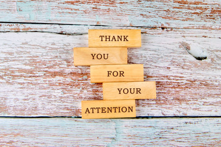 Thank you for your attention concept. Text written on wooden blocks on old boards. Business conceptの写真素材