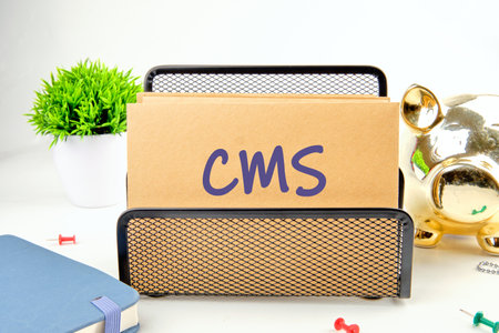 Centers for Medicare and Medicaid Services. CMS written on the envelope in a stand in front of a...