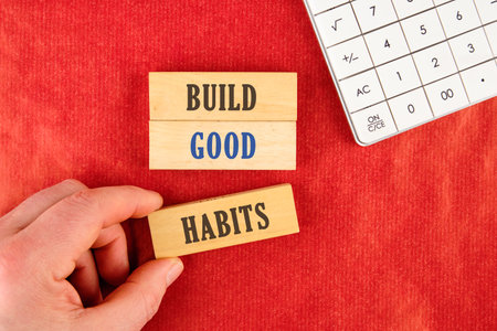 Business, psychology and build good habits concept, copy space. Words BUILD GOOD HABITS on the...