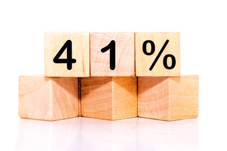 41 percent text on wooden cubes on a white background. Concept photo