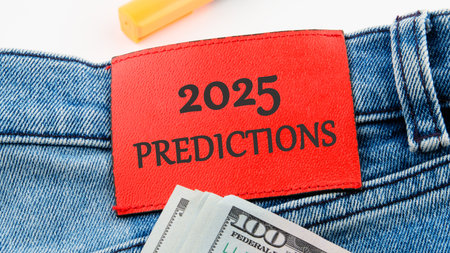 Business and financial trends and expectations in New Year. 2025 predictions on the red leather...
