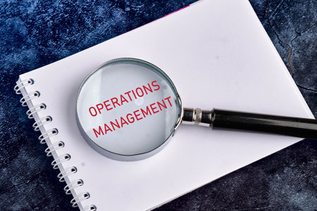 Operations management business and technology concept. OPERATIONS MANAGEMENT written through a...