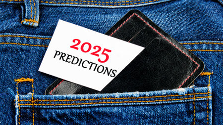 Business and financial trends and expectations in New Year. 2025 predictions on a business card from...