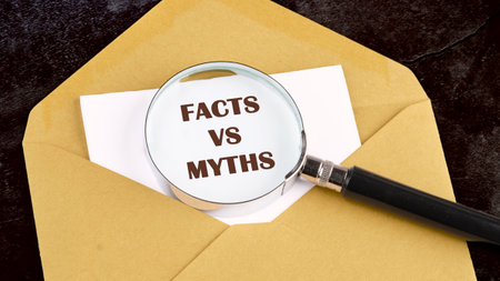 Business, financial and fact vs myth concept. Copy space. Concept words, symbol Fact vs myth on a...