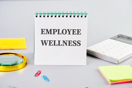 Employee Wellness words on a blank piece of notepadの写真素材