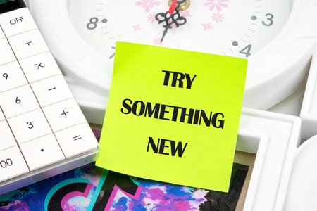 Business, time for something new concept. TRY SOMETHING NEW on the sticker, front viewの写真素材