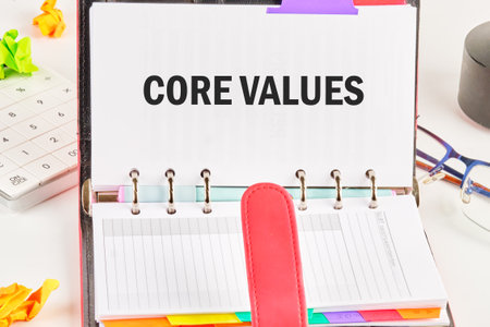 Business and core values concept in a business notebook on a free page from entriesの写真素材