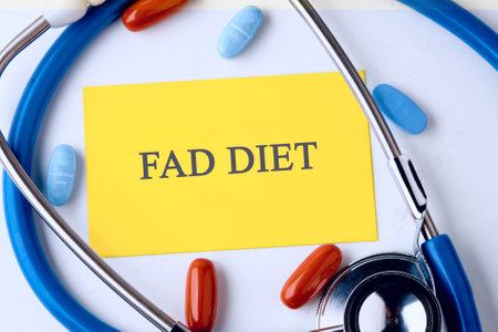 The phrase FAD DIET on the yellow card. Concept photoの写真素材