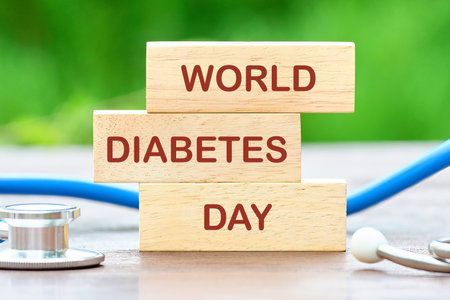WORLD DIABETES DAY written a conceptual phrase on wooden blocksの写真素材