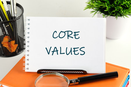 Business and core values concept handwritten text in a notebook, notepadの写真素材