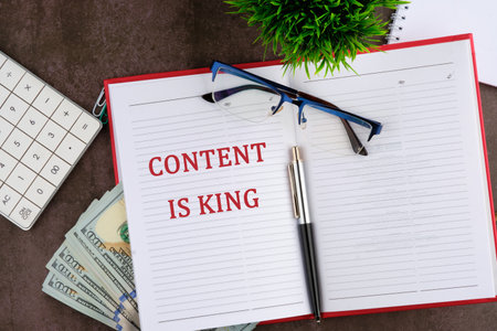 Business and Content is king concept. Copy space. CONTENT IS KING there is an important text in the business bookの写真素材