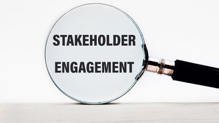 Business and financial concept. STAKEHOLDER ENGAGEMENT words written on a light gray background...