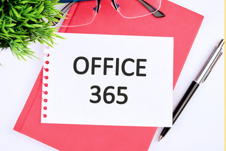 OFFICE 365 words written in notepad, top view.の写真素材