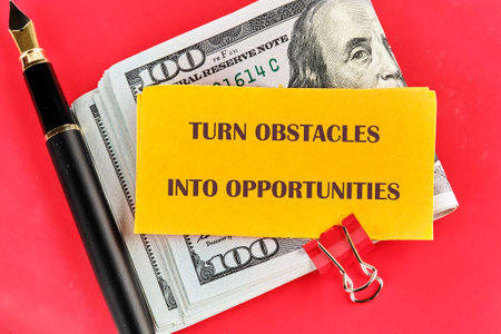 Motivational quote TURN OBSTACLES INTO OPPORTUNITIES.の写真素材
