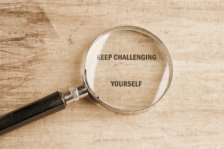Personal growth concept. Words KEEP CHALLENGING YOURSELF.の写真素材