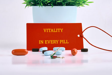 The concept phrase is VITALITY IN EVERY PILL. Balance, eat, vitality, exercise, sleep, rest and care...