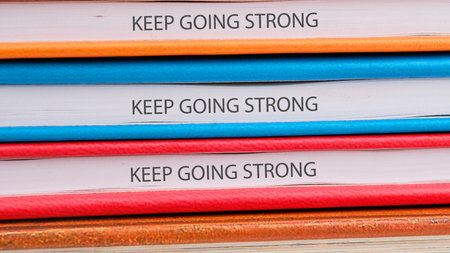 Business, motivation and keep moving forward concept. Copy space. Concept words KEEP GOING STRONG.の写真素材
