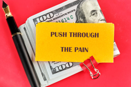 Despite discomfort concept. Words PUSH THROUGH THE PAIN.