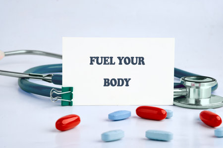 THE CONCEPTUAL PHRASE FEEL YOUR BODY. Diet, Sport, Fitness, Mindfulness, Healthy lifestyle concept.の写真素材