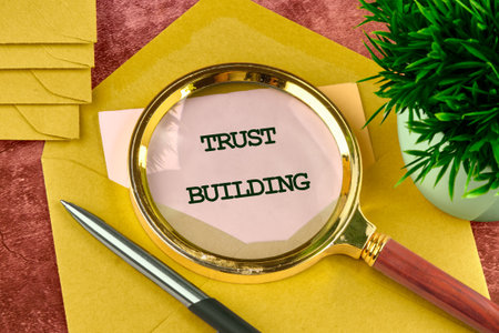 The conceptual text of the TRUST BUILDING. A place to copy. Building trust in business conceptの写真素材
