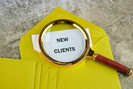 The NEW CLIENTS concept text. A place to copy. Business concept, Marketing Strategy and Notifications. internet technology concept.の写真素材