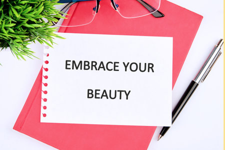 The conceptual phrase EMBRACE YOUR BEAUTY. The concept of beauty and health.の写真素材