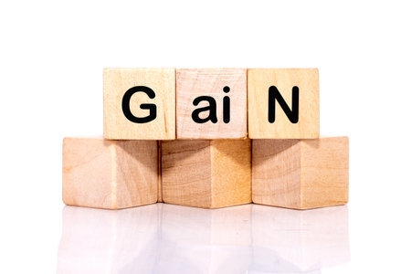 The concept word GAIN is assembled from cubes. Business and capital gains tax concept. Copy space.の写真素材