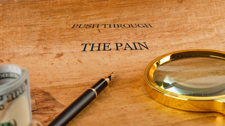 Despite discomfort concept. Words PUSH THROUGH THE PAIN.の写真素材