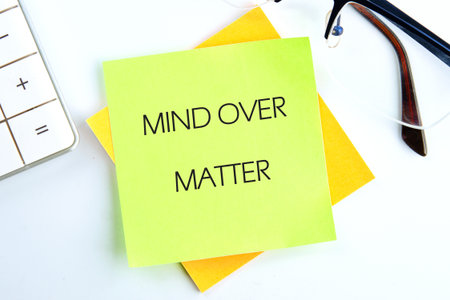 The conceptual phrase MIND OVER MATTER. The concept of beauty and health. Business and Keep an open mind concept. Copy space.の写真素材