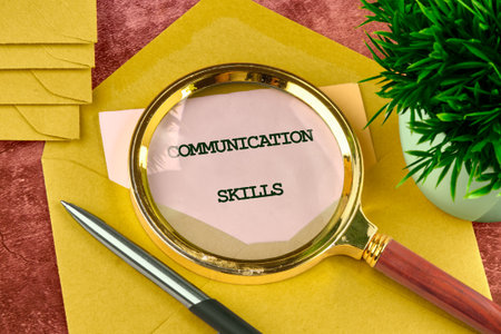 The conceptual phrase COMMUNICATION SKILLS. Business and Skills concept. Copy space. Conceptual photo.の写真素材