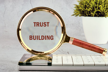The conceptual text of the TRUST BUILDING. A place to copy. Building trust in business conceptの写真素材