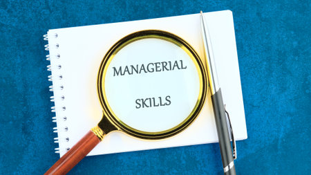 A conceptual phrase on the topic of business MANAGERIAL SKILLS. Managerial concept with delegation