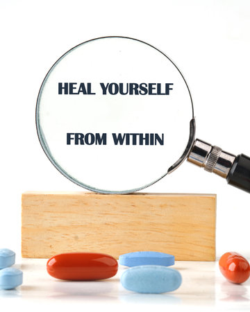 The concept phrase HEAL YOURSELF FROM WITHIN. Heal yourself, mental health, absent-minded, feeling concept.の写真素材