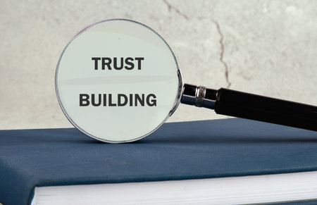 The conceptual text of the TRUST BUILDING. A place to copy. Building trust in business conceptの写真素材