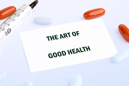 The conceptual phrase is THE ART OF GOOD HEALTH. Concept of work-life balance, time management.の写真素材