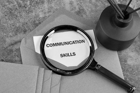 The conceptual phrase COMMUNICATION SKILLS. Business and Skills concept. Copy space. Conceptual photo.の写真素材