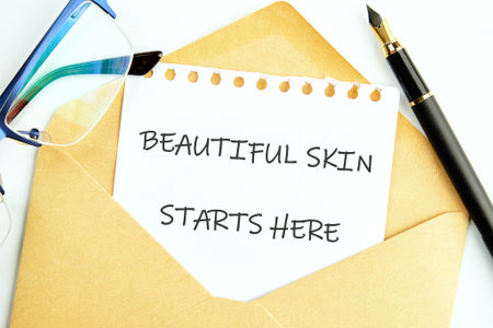 The BEAUTIFUL SKIN concept phrase STARTS HERE. The concept of beauty and stroke.の写真素材