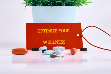 THE CONCEPT PHRASE OPTIMIZE YOUR WELLNESS. Motivational concept.の写真素材
