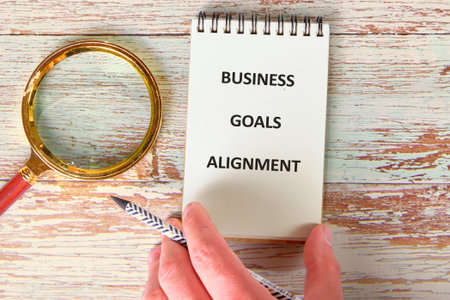 Conceptual text, phrase, words Business Goals Alignment The concept of development and business, strategy and growth. A place to copy.の写真素材