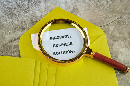 Conceptual text of INNOVATIVE BUSINESS SOLUTIONS, business concept, Share global, technology...