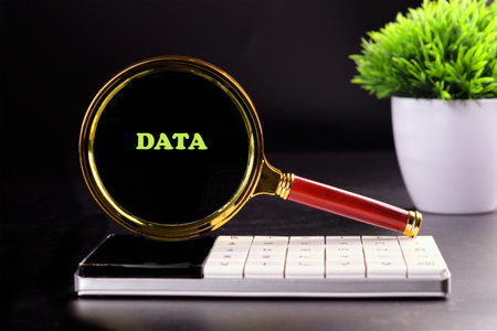 Concept word DATA. For direction of business strategy success concept.
