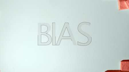 Animating BIAS text under a brick on a white wall. Personal opinions prejudice bias concept.の写真素材